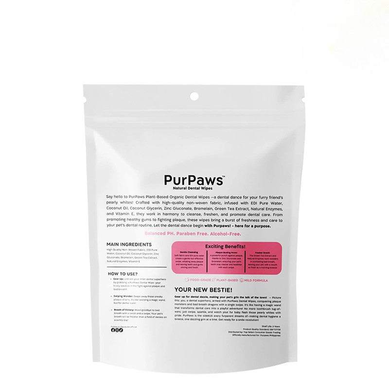 PurPaws Clean My Teeth Pet Wipes Strawberry Sherbet 50pcs