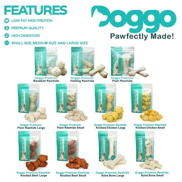 Doggo Premium Rawhide Knotted Beef Flavor (2 Sizes Available)