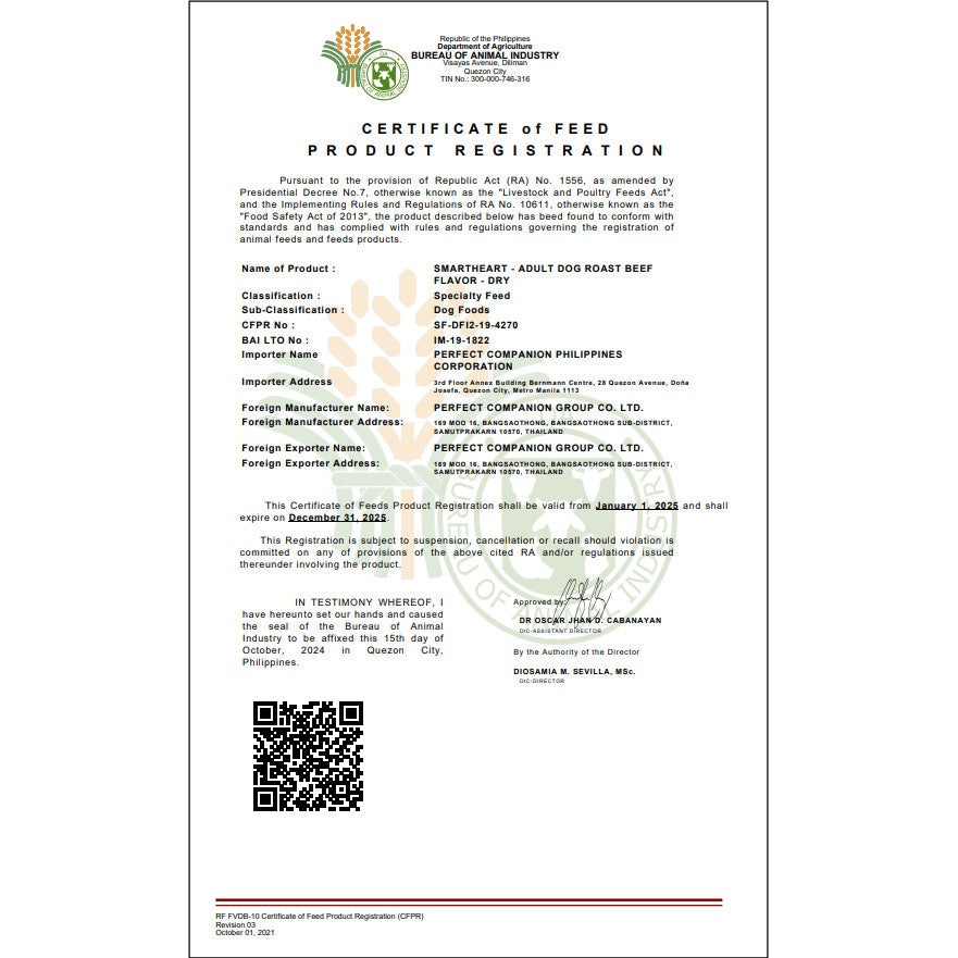 SmartHeart Adult Dry Dog Food Roast Beef 3kg – Healthy Crunchy Kibble