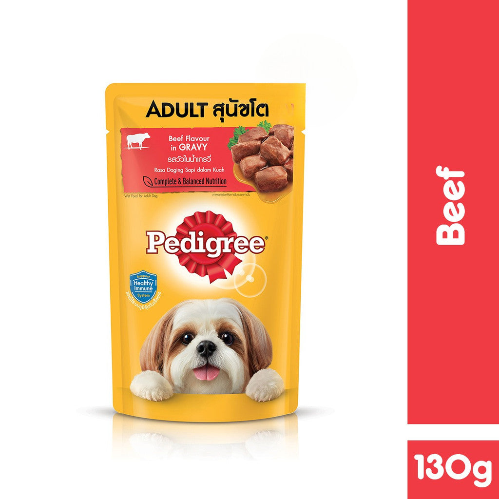 Pedigree Wet Dog Food Pouch Beef Chunks in Gravy 130g