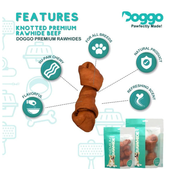 Doggo Premium Rawhide Knotted Beef Flavor (2 Sizes Available)