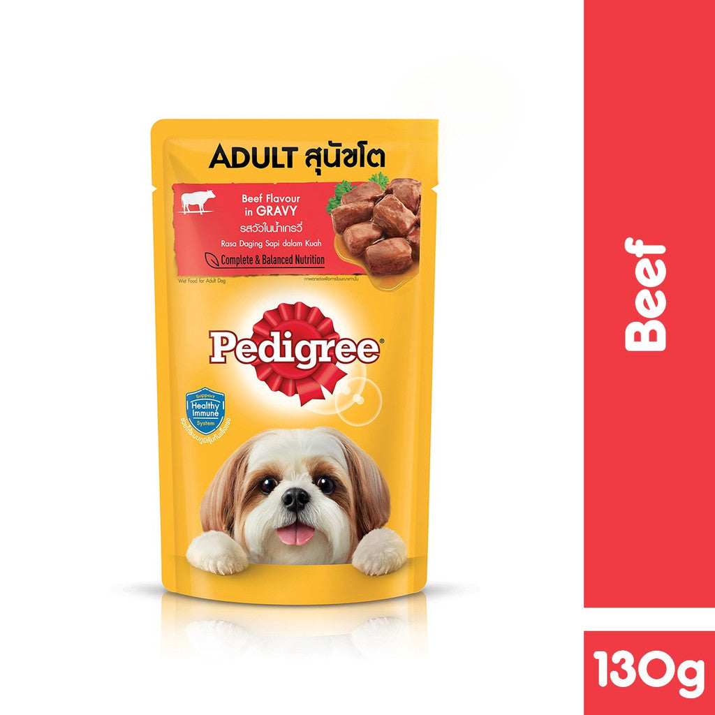 Pedigree Wet Dog Food Pouch Beef Chunks in Gravy 130g