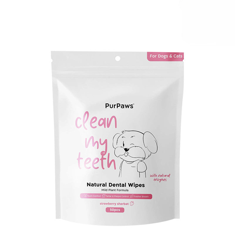 PurPaws Clean My Teeth Pet Wipes Strawberry Sherbet 50pcs