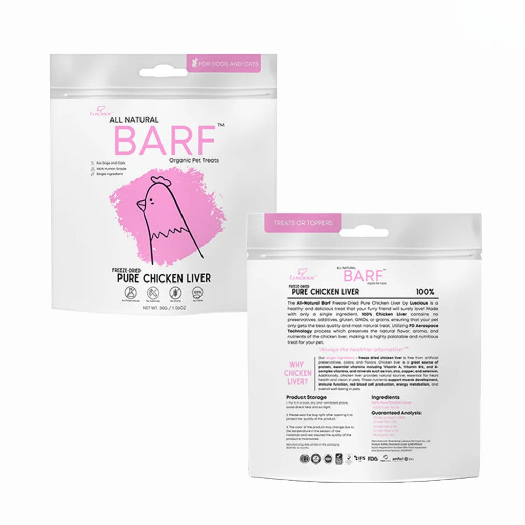Luscious BARF Freeze-Dried Dog & Cat Treats 30g – All Natural Single Ingredient
