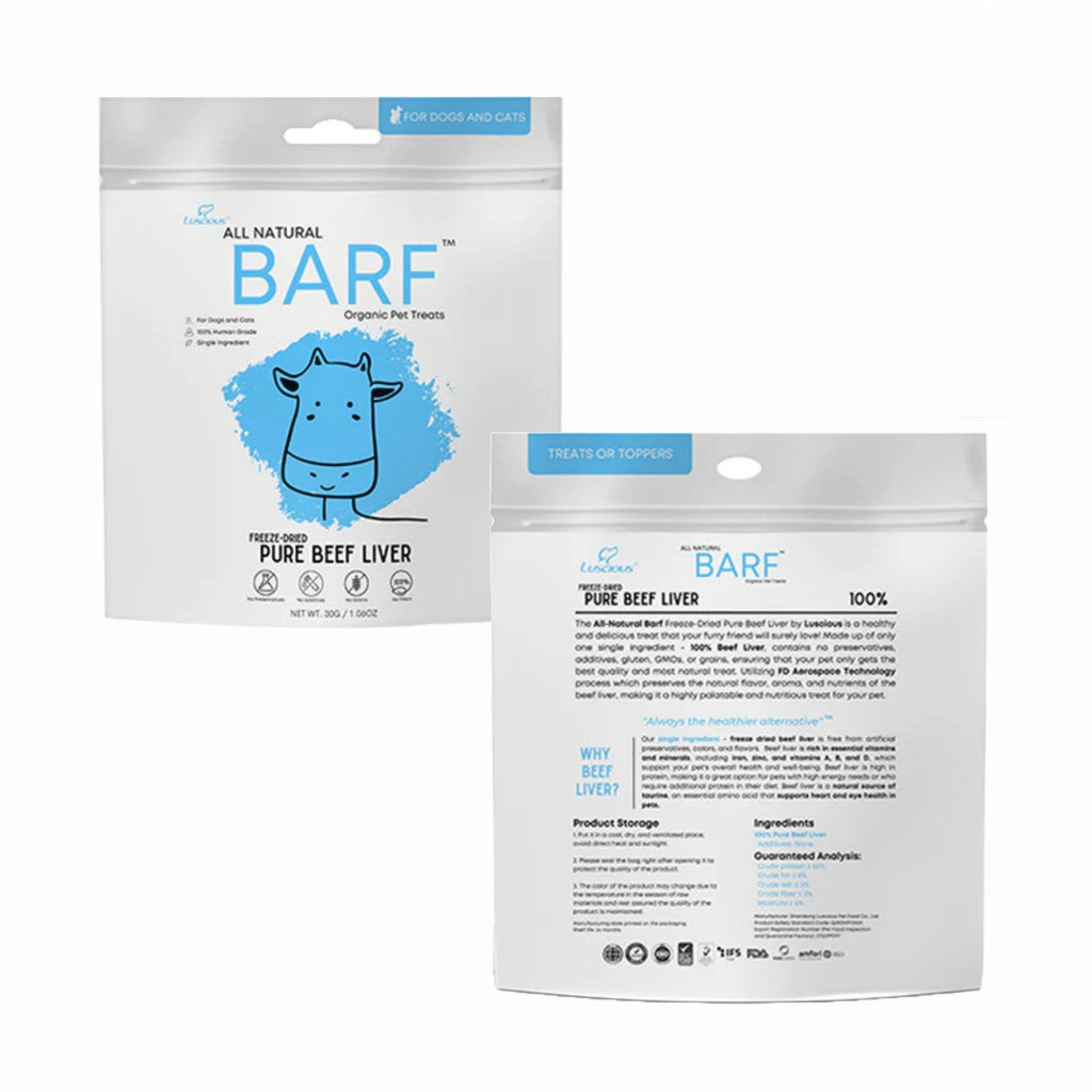 Luscious BARF Freeze-Dried Dog & Cat Treats 30g – All Natural Single Ingredient