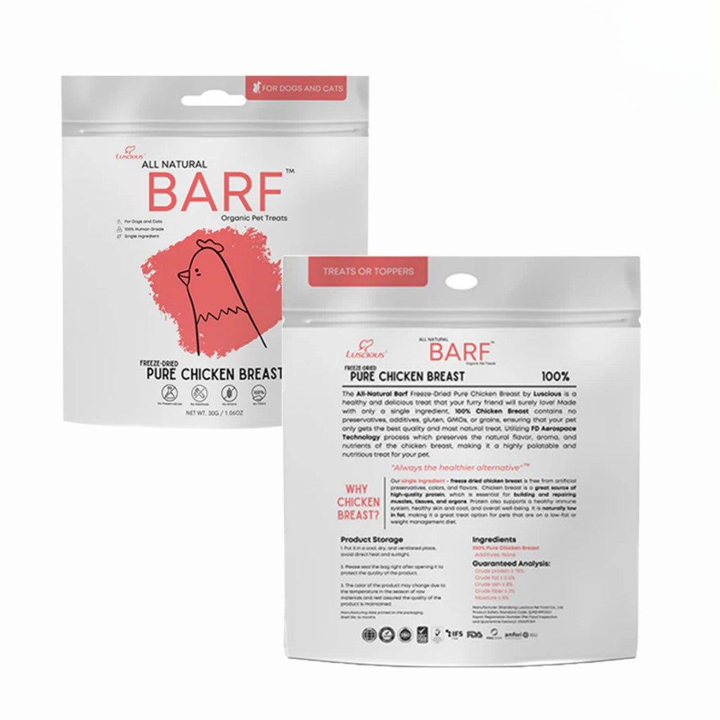 Luscious BARF Freeze-Dried Dog & Cat Treats 30g – All Natural Single Ingredient