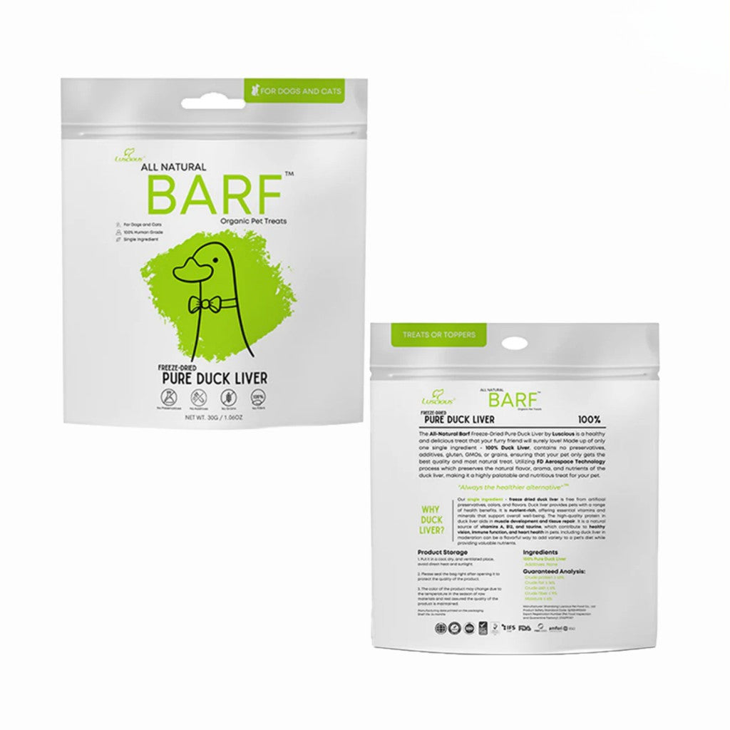 Luscious BARF Freeze-Dried Dog & Cat Treats 30g – All Natural Single Ingredient