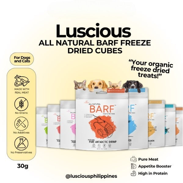 Luscious BARF Freeze-Dried Dog & Cat Treats 30g – All Natural Single Ingredient