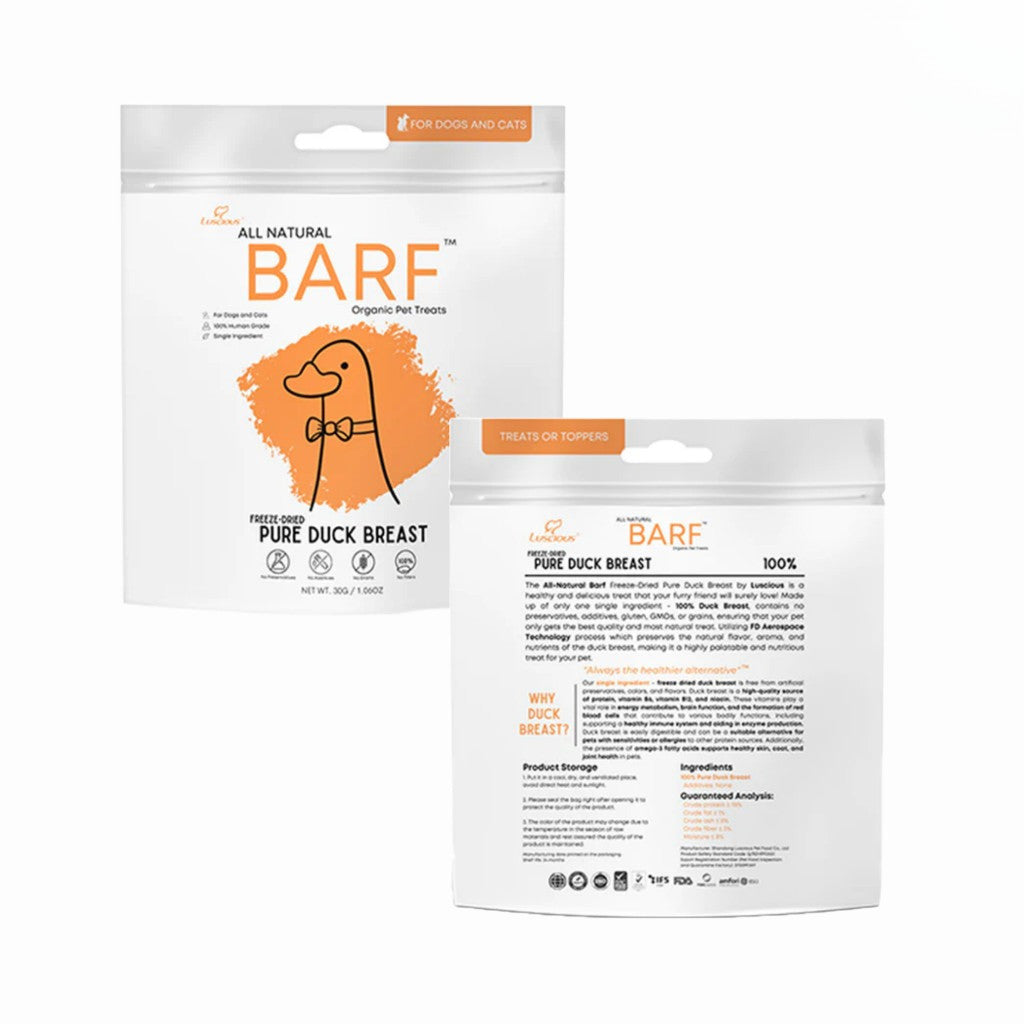 Luscious BARF Freeze-Dried Dog & Cat Treats 30g – All Natural Single Ingredient