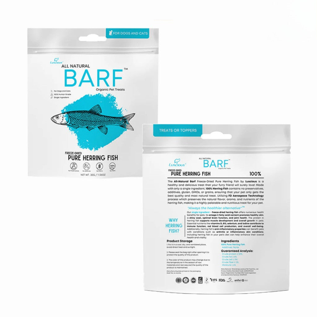 Luscious BARF Freeze-Dried Dog & Cat Treats 30g – All Natural Single Ingredient